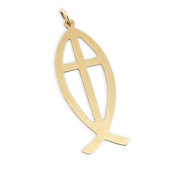 Vintage 12K Gold Filled Jesus Fish Cross Necklace Pendant Religious Ichthys - Picture 3 of 6
